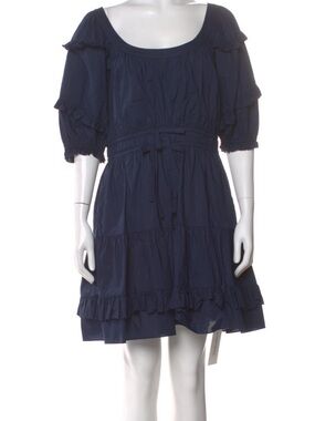 Navy Ruffle Tiered Mini Dress with Tie Waist
